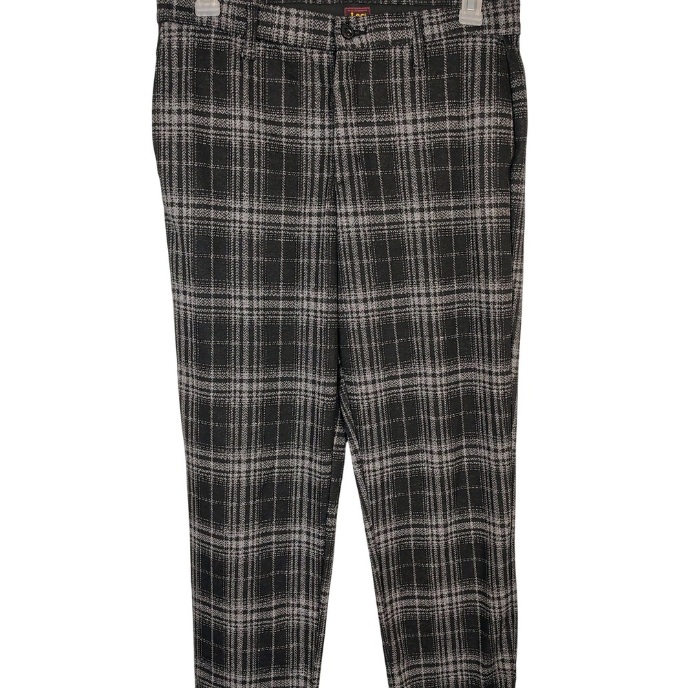 Lee Womens Gray Black Plaid Trousers Stretch Glen‎ Check Pants Size 14M preppy